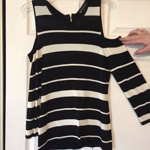 INC stripe open shoulder top sz large